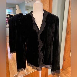 Black ruffled velvet blouse